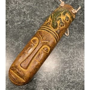Vintage Mayan Aztec Clay Tiki Totem Warrior 18” X 6” ~ Heavy Totem